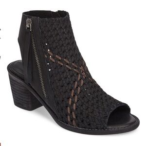 Sam Edelman Cooper 7 black woven leather peeptoe booties